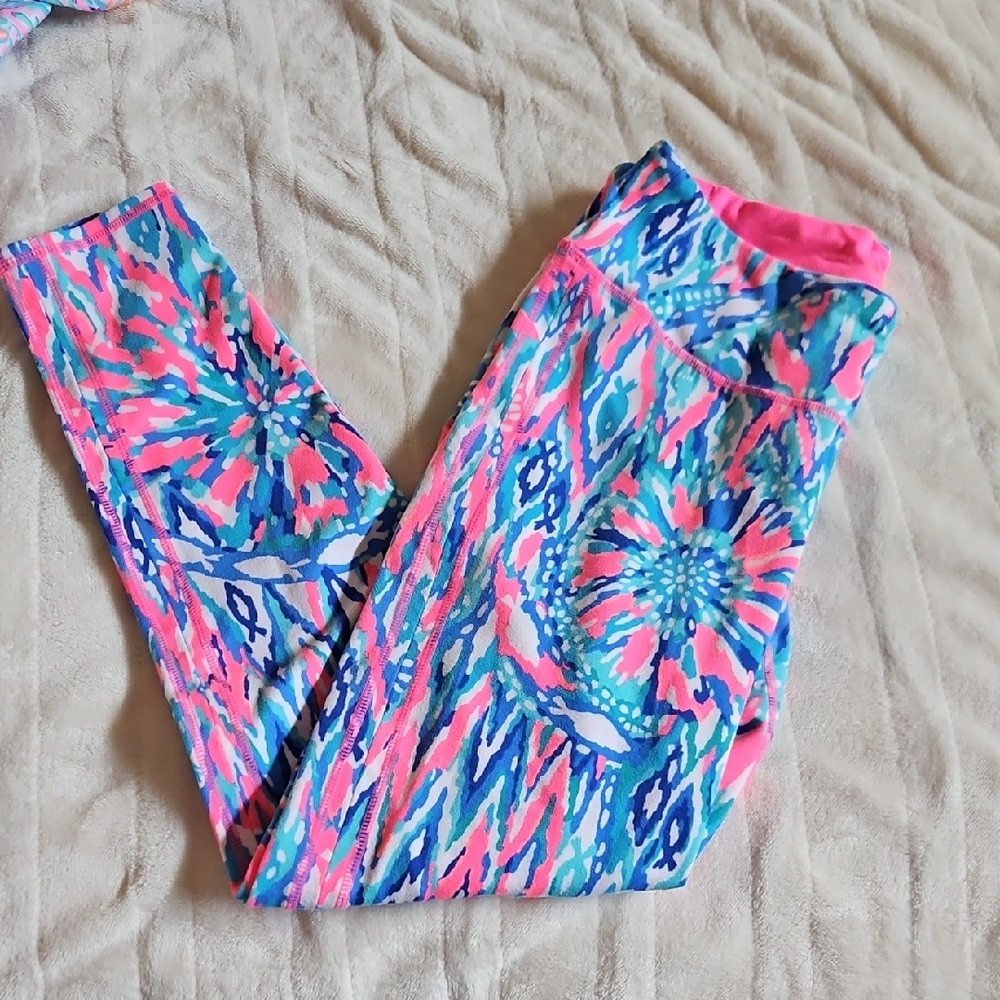 Lilly Pulitzer Pink and Blue Leggings Tropical Print